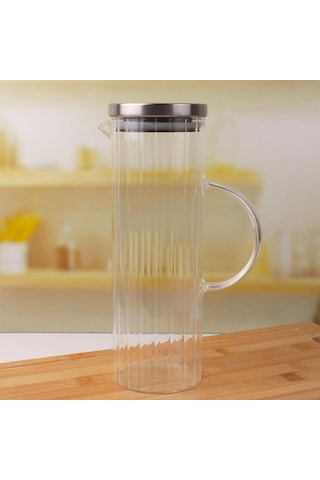 Deconox 1000ml Metal Kapaklı Line Borosilikat Cam Yağlık Sürahi Şık, Dayanıklı Ve Sağlıklı Saklam Sku: Smg8690010554017 Açık Mavi