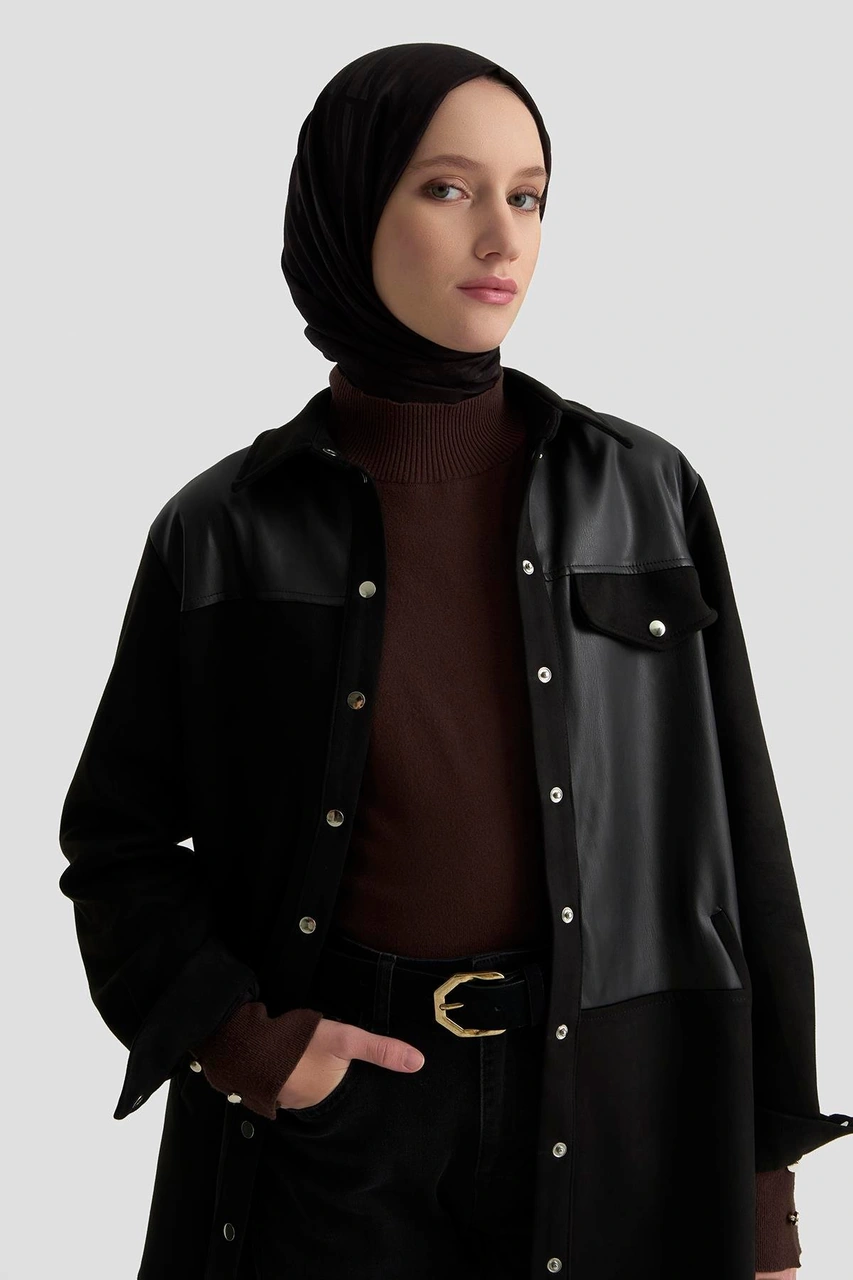 Armine Trend Cep Detaylı Gömlek Yakalı Çıtçıtlı Tunik Siyah 25kt418 Siyah