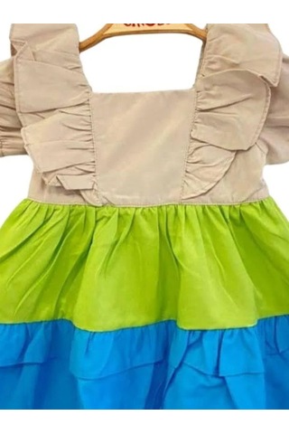 Çikoby Kız Bebek Fırfırlı Dokuma Elbise-13891 Çok Renkli