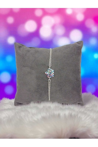 Renkli Taşlı Kraliçe Tacı Figürlü 925 Ayar Gümüş Kadın Bileklik Zarif Ve Gösterişli Tasarım Gümüş