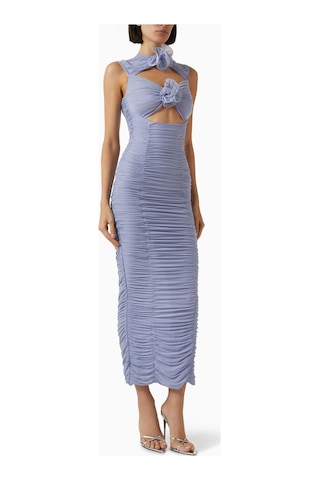 Marianna Senchine Flower Bloom Midi Dress, 3d Çiçek Detaylı Şık Elbise Mor