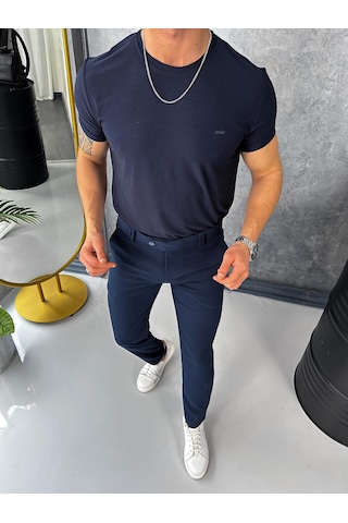 Modefendi Yüksek Kalite Slimfit Merserize Kumaş Bisiklet Yaka Tshirt Lacivert