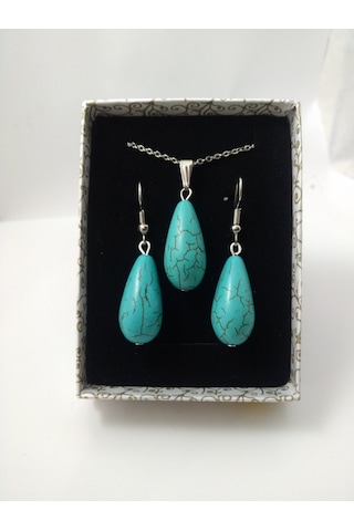 Turkuaz Firuze Taşı Kolye/Küpe Set – Doğaltaş Kolye ve Küpe Tak N11.8657