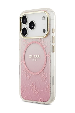 Apple Uyumlu iPhone 17 Pro Kılıf Guess Lisanslı M-safe Şarj Özellikli 4g Desenli Simli Silikon Kapak Pembe Pembe