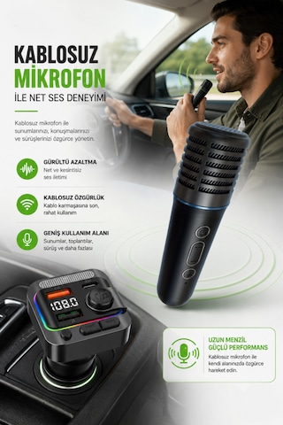 Bluetooth 5.3 Fm Transmitter Kablosuz Mikrofonlu Araç Çakmaklık Şarj Cihazı Usb Qc 3.0 Type-c Pd Hızlı Şarj Led Ekran