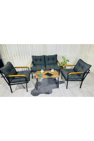 Madame Home Kaktüs Balkon, Bahçe,teras,cafe - Salon - Metal Kanepe Koltuk Takımı - 2 1 1 Sehpa Antrasit