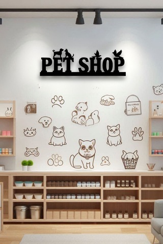 Ahşap Tablo Dekoratif Duvar Petshop Yazısı İşyerleri İçin Siyah Renk