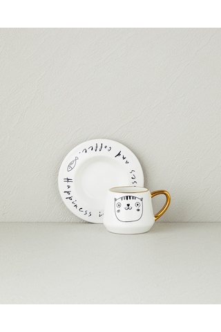 English Home Cute Cat New Bone China 2 Parça 1 Kişilik Kahve Fincan Takımı 90 Ml Siyah-gold Siyah-Gold
