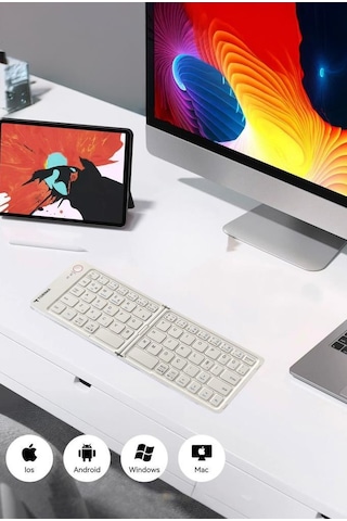 Torima TK-08 Beyaz Kablosuz Katlanabilir Şarjlı Taşınabilir Mini Bluetooth Klavye