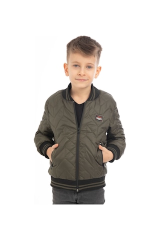 Erkek Çocuk Haki Kolej Yaka İçi Astarlı Su Ve Rüzgar Geçirmez Fermuarlı Cep Mont Haki
