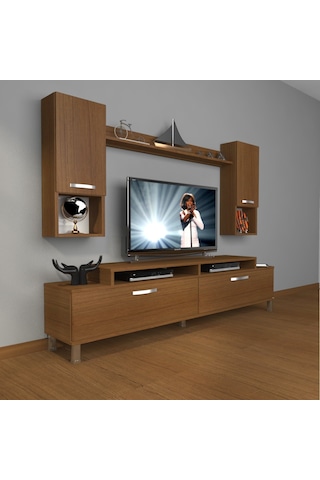 Decoraktiv Ekoflex 5da Mdf Krom Ayaklı Tv Ünitesi Tv Sehpası Ceviz