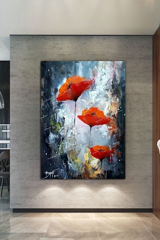 Gelincik Yağlıboya Görünümlü Dekoratif Sanatsal Kanvas Tablo 50 x 70