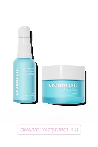 Cream Co. Cloud Moisturizer Yatıştırıcı Onarıcı Bariyer Güçlendirici Su Bazlı Nemlendirici Yüz Kremi 50 ML + Cloud Milk Serum 30 ML