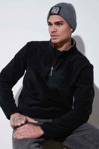 Buratti Regular Fit Anti-Pilling Tüylenme Yapmayan Dik Yaka Kalın Kışlık Şardonlu Erkek Polar 5896700 Siyah