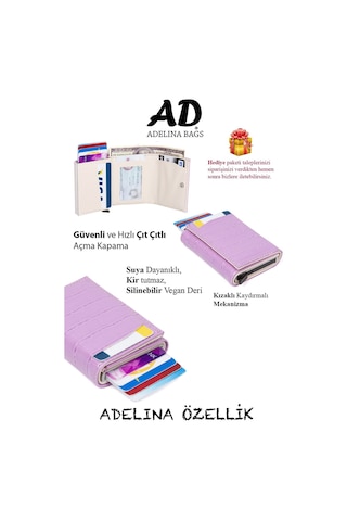 Timsah Desenli Mekanizmalı Otomatik Kızaklı Kartlık Cüzdan Lila