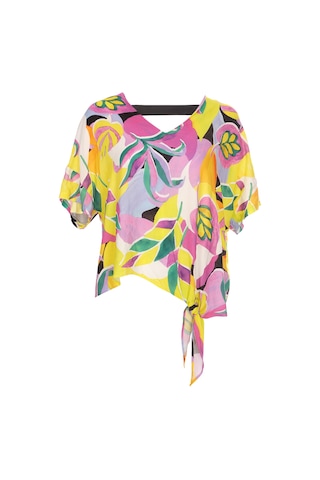 Ysatis Oversize V Yaka Kısa Kol Crop Bluz - Yazlık Siyah