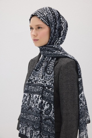 Mirsoy Scarf Almira Pamuk Etnik Desen Şal Siyah