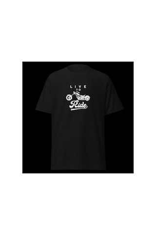 Wildstyle Live To Ride Motosiklet Özgürlük Vintage Motor Baskılı Unisex Bisiklet Yaka Pamuklu Tişört - Siyah