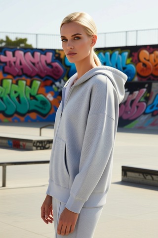 Benerly Kadın Kapüşonlu Fermuarlı Düşük Kol Örme Sweatshirt Fonksiyonel D Gri