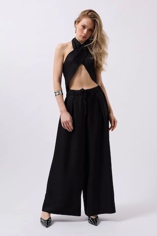 Defymoda Düşük Bel Oversize Keten Pantolon Siyah