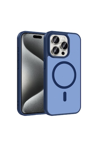 Rba Aksesuar Apple Uyumlu iPhone 15 Pro Kılıf M-safe Şarj Özellikli Zore Babet Kapak - Mavi