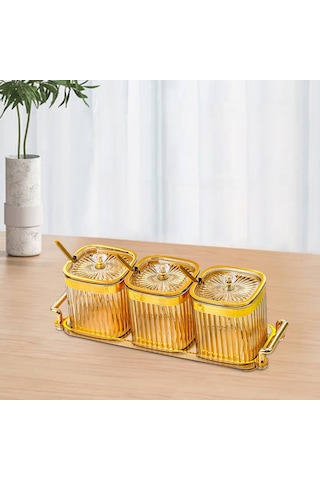 Homyl Kapaklı Ve Kaşıklı Baharat Kavanozu Tuz Şeker Altın