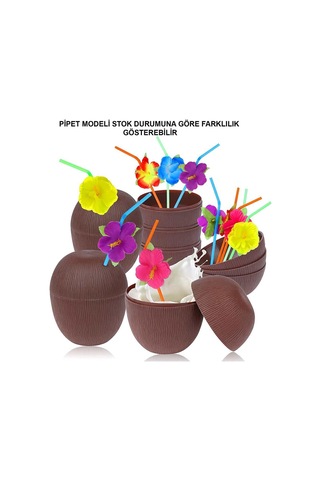 Hindistan Cevizi Hawaii Luau Aloha Pipetli İçecek Kabı Bardak 10x13 Cm 1 Adet Evimdeyokyok Çok Renkli