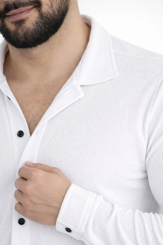 Novalisse Erkek Waffle Kumaş Uzun Kollu Düğmeli Açık Yaka Regular Fit Gömlek - Beyaz Çoklu Renk