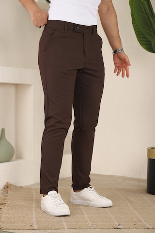 Erkek Slim Fit Likralı Bilek Boy Dilli Kumaş Pantolon Acı Kahve