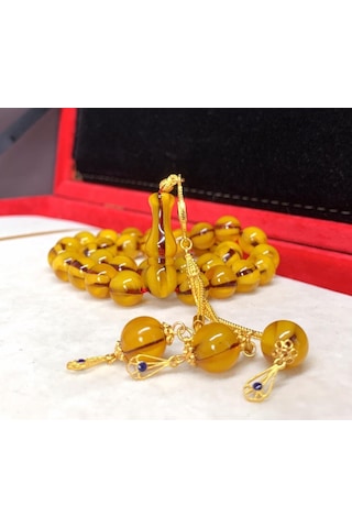 Sarı Küre Model Osmanlı Benzetme Sıkma Kehribar Tesbih