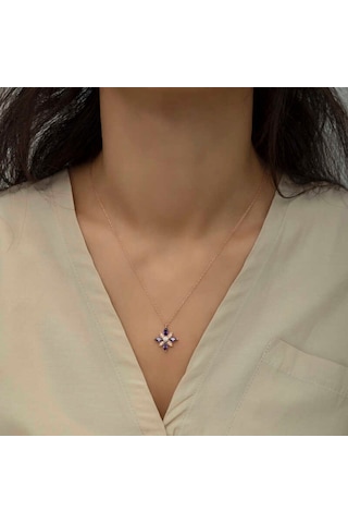 Gümüş Mor Taşlı Umut Çiçeği Kolye (527350649)