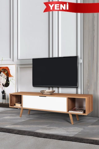 3626 Mesir 160 Cm Ahşap Ayaklı , Metal Kulplu Tv Ünitesi , Söğüt - Beyaz , Salon , Oturma Odası Diğer