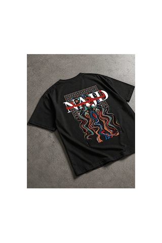 Yolo Street Oversize Siyah Tişört Sabr Yazılı Halı Desenli Arka Baskı Unisex Pamuk Streetwear Siyah1