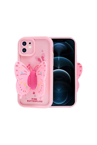 Apple Uyumlu iPhone 12 Kılıf Kamera Korumalı Figür Tasarımlı Zore Kapya Kapak Pembe Koyu