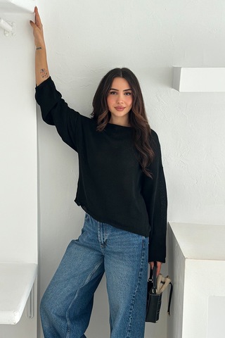 Noa & Noa Kadın Omuz Açık Salaş Triko Kazak Soft Elegance Siyah