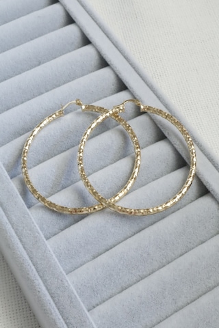 Kadın Küpe Kararmaz 14k Renk Vip Seri Dokulu Büyük Halka 6cm Küpe Altın