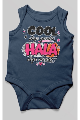 Morivokids Cool Diye Yazılır Hala Diye Okunur Sıfır Kol Bebek Body %100 Pamuk Lacivert