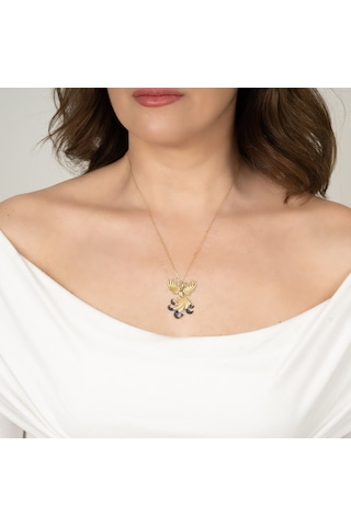 Kayra Mücevher Kraliçe Lacivert Taşlı Anka Kuşu Altın Kaplama Kolye