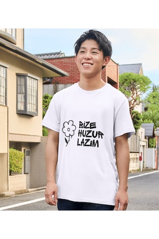 Alpşan Ticaret Bize Huzur Lazım Tişört Huzur Veren T-shirt Çocuk Yetişkin Beyaz Tişört Beyaz