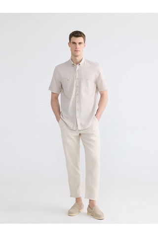 Lcwaıkıkı Classic Bej Regular Fit Erkek Keten Görünümlü Gömlek