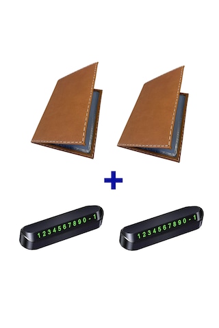 Microcase Suni Deri Oto Ruhsat Kabı Kılıfı Ruhsatlık + Ön Arka Panel Numaratör 2 Adet- Al5038 Taba