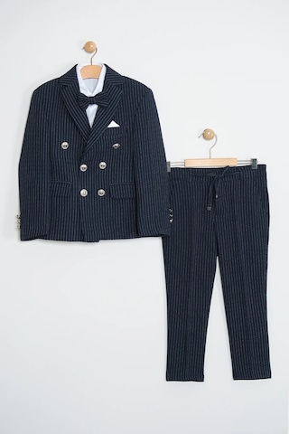 Erkek Çocuk Çizgili Ceket Gömlek Pantolon Papyonlu Takım Elbise Te.1001y Lacivert