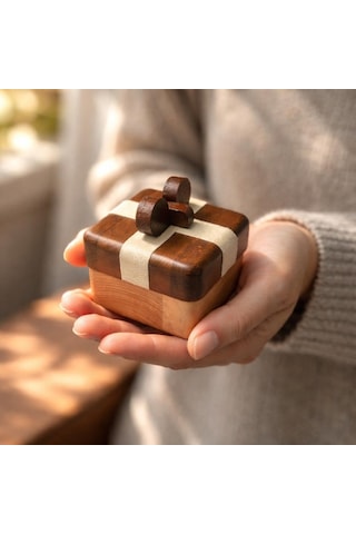 El Yapımı Masif Ahşap Takı Ve Yüzük Kutusu, Minimal Tasarım, Doğal Ahşap Malzeme, 8.5 X 5 Cm