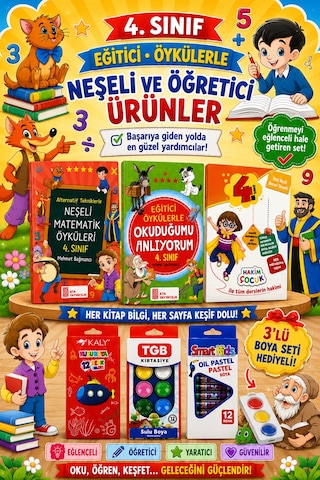 4.sınıf Okuduğumu Anlıyorum-neşeli Matematik Öyküleri- Tüm Dersler Soru Bankası Boya Seti Hediyeli