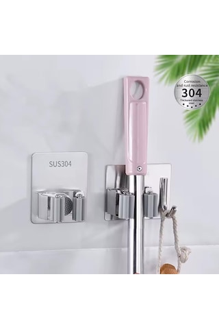 Ayt Sunup Sn-26354 Kancalı Duvara Monte Süpürge Paspas Tutucu Tutacağı Banyo Düzenleyici Paslanmaz Çelik 60x80mm Gri