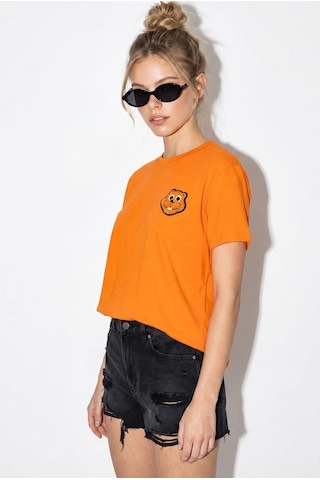 Shade Kadın Cotton Nakışlı Teddy Detaylı Bisiklet Yaka T-shirt 60382610 - Turuncu 2XL