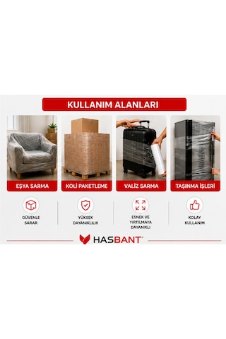 Has Bant Streç Film Şeffaf 50 Cm 100 M - 17 Mikron - 1,3 Kg - Taşınma Ve Paketleme İçin