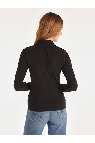Colin's Colins Slim Fit Balıkçı Yaka Basic Siyah Kadın Uzun Kol Tişört Cl1065697 Siyah