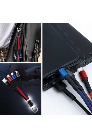 Işıklı Anahtarlık Model 3 İn 1 Usb Çıkışlı Mikro,type-c Ve Apple iPhone Uyumlu Şarj Kablosu 5047