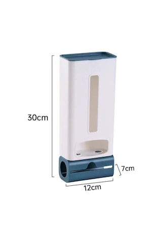 Yuntech01 Abs Plastik Çöp Poşeti Organizatörü - 50 Adet Poşet Ve Rulo Tutabilir - 12x7x30 Cm Beyaz 1 Adet Mavi